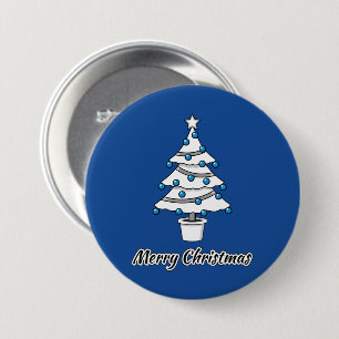 White Christmas Tree Blue Decorations - Merry Xmas Button