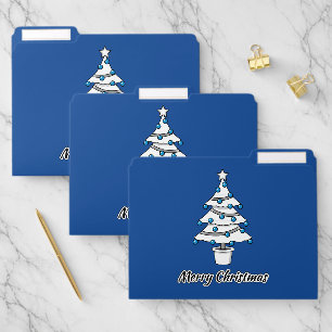 White Christmas Tree Blue Decorations - Merry Xmas File Folder