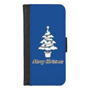 White Christmas Tree Blue Decorations - Merry Xmas iPhone 8/7 Wallet Case