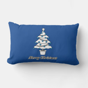 White Christmas Tree Blue Decorations - Merry Xmas Lumbar Pillow