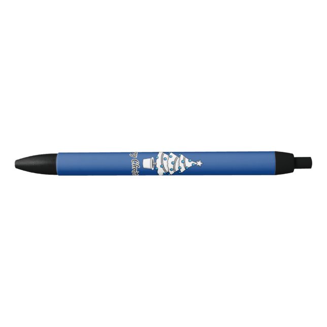 White Christmas Tree Blue Decorations - Merry Xmas Pen (Front)