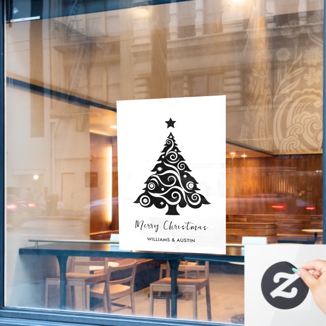 White Christmas Tree Business Window Decoration Window Cling (Cafe Window)