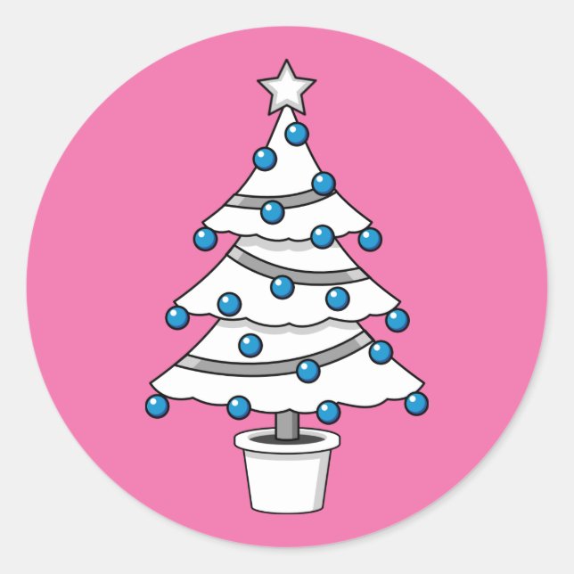 White Christmas Tree Classic Round Sticker (Front)