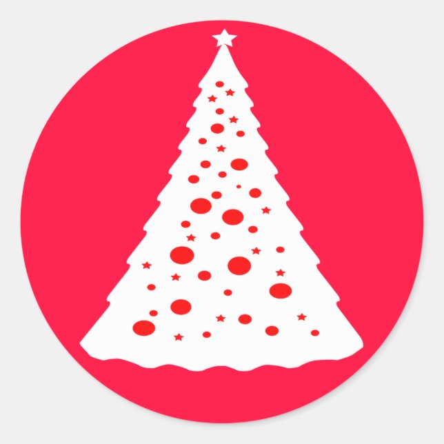 WHITE CHRISTMAS TREE CLASSIC ROUND STICKER (Front)