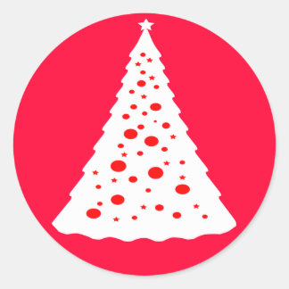 WHITE CHRISTMAS TREE CLASSIC ROUND STICKER