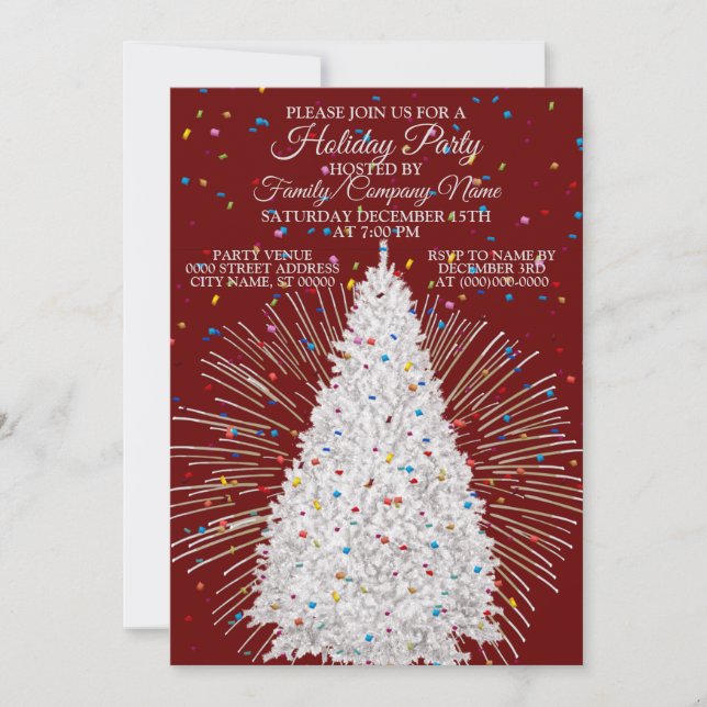 White Christmas Tree Colorful Red Holidays Party Invitation (Front)