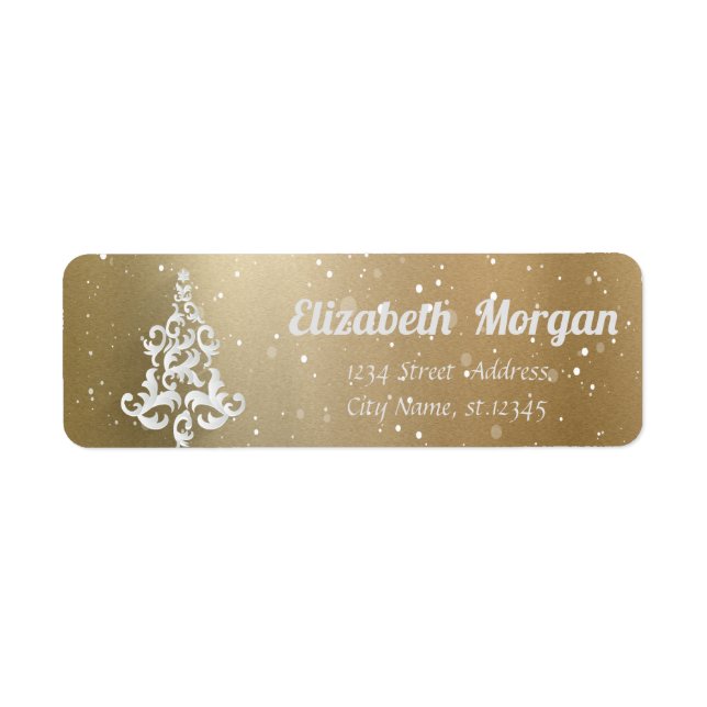 White Christmas Tree Gold Holiday,Christmas Label (Front)