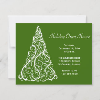 White Christmas Tree Holiday Open House Invitation