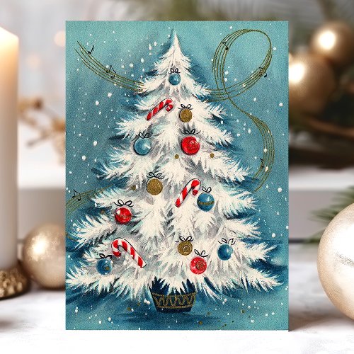 White Christmas Tree In The Snow Christmas Scene Holiday Postcard