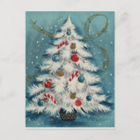 White Christmas Tree In The Snow Christmas Scene Holiday Postcard