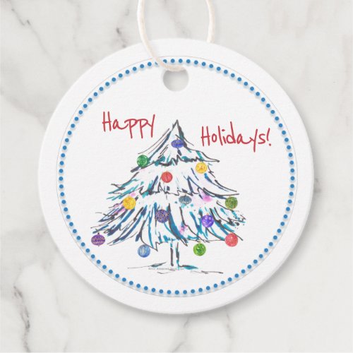 White Christmas Tree in Watercolor Gift Tag