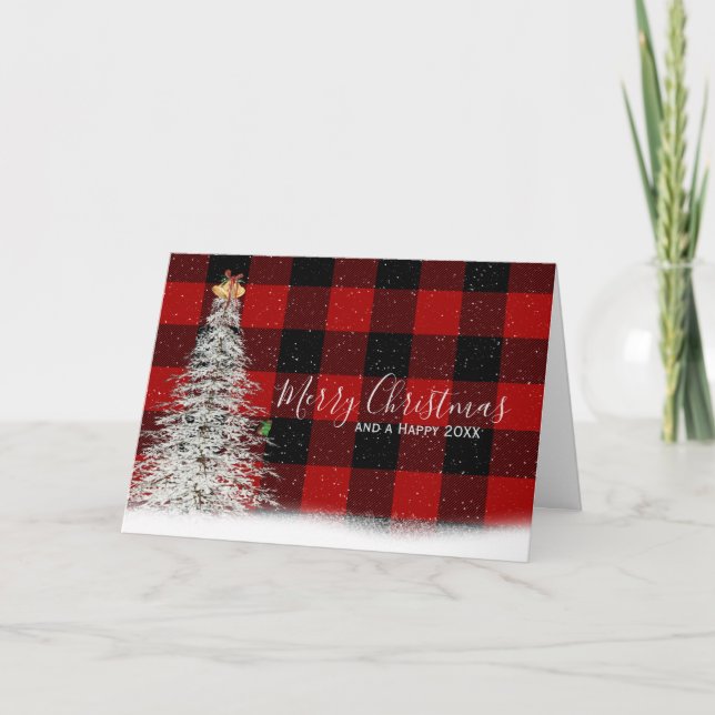 White Christmas Tree on Buffalo Plaid Card (Front)