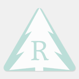 White Christmas Tree on Mint Green Custom Monogram Triangle Sticker