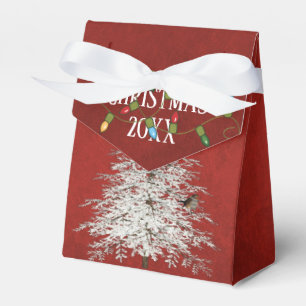 white Christmas tree on red Favor Boxes