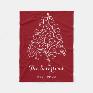 White Christmas Tree on Red Fleece Blanket