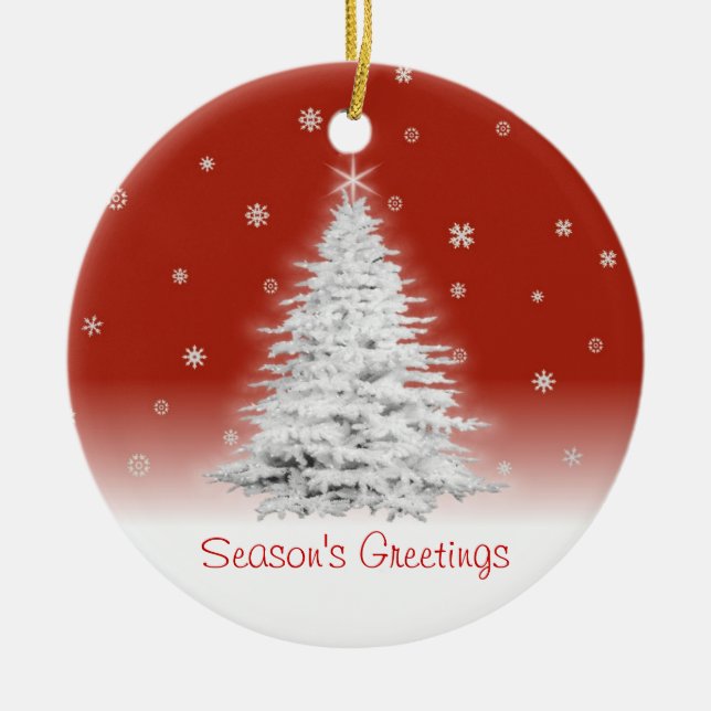White Christmas Tree On Red Ornament (Front)