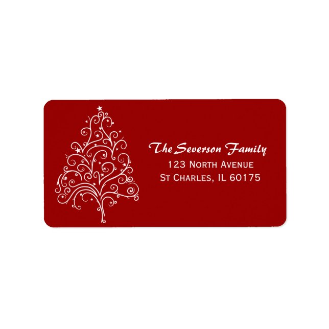White Christmas Tree on Red Return Address Label (Front)