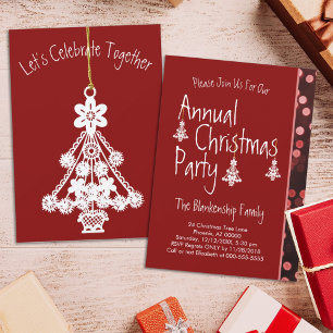 White Christmas Tree Ornament Deep Red Custom Invitation