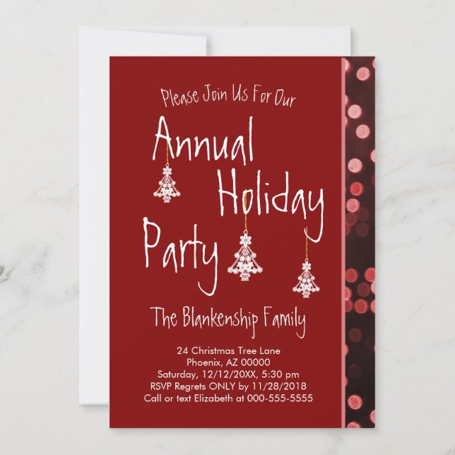 White Christmas Tree Ornament  Invitation (Back)