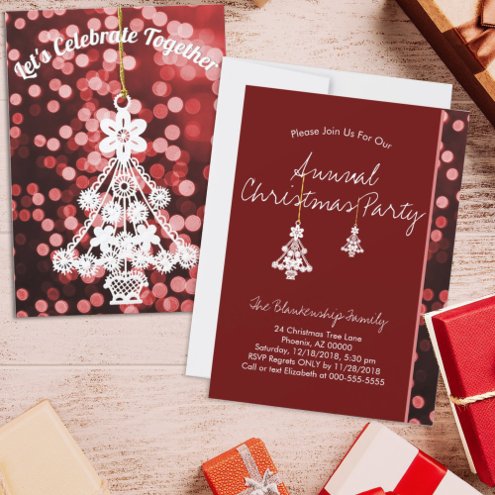White Christmas Tree Ornament Red Bokeh Template
