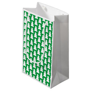 White Christmas Tree Outlines on Green Gift Bags