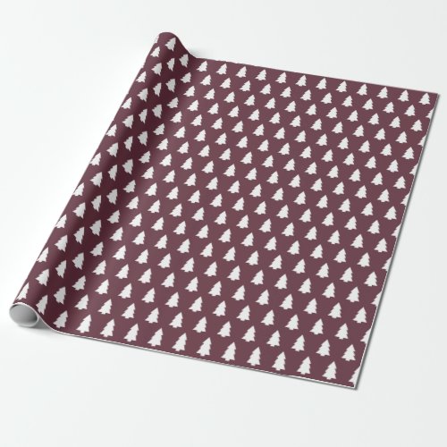 White Christmas Tree Pattern Burgundy Wrapping Paper