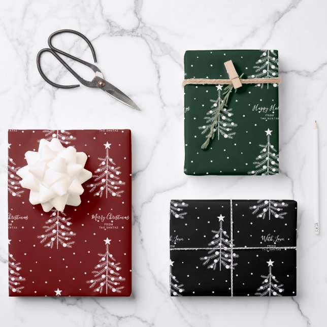 White Christmas Tree Pattern Custom Text Wrapping Paper Sheets (Front)