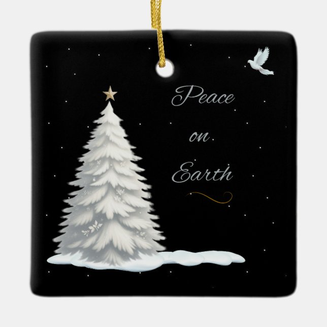White Christmas tree Peace ornament (Front)