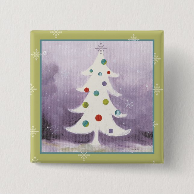 White Christmas Tree Pinback Button (Front)