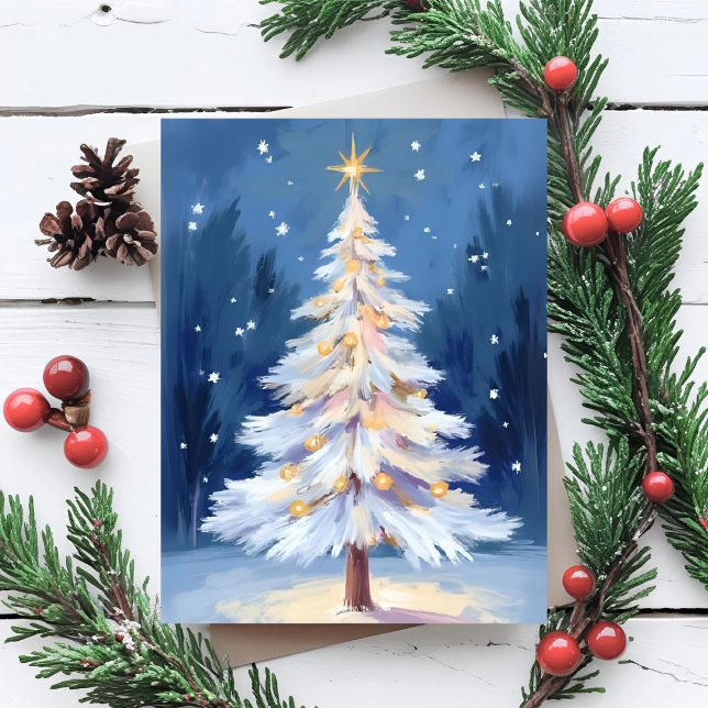 White Christmas Tree Winter Snow Holiday Postcard (Creator Uploaded)