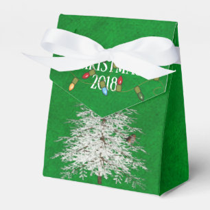 white Christmas tree with bird and bells Favor Boxes