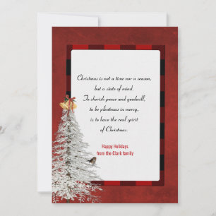 White Christmas tree with greetings on plaid Holiday Card