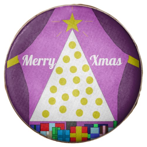 White Christmas Tree with Purple Curtains Chocolate Covered Oreo