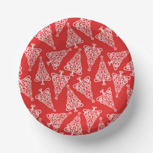 White Christmas Tree with Red Backing Paper Bowls