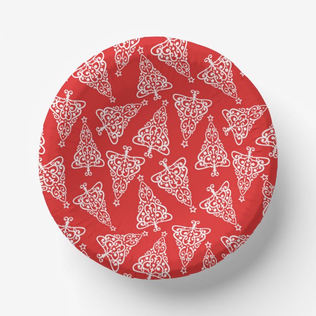White Christmas Tree with Red Backing  Paper Bowls (Front)