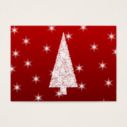 White Christmas Tree with Stars on Red. Business Card Templates
