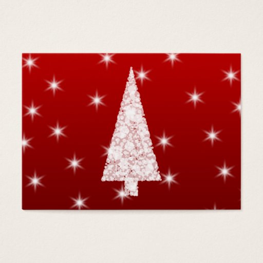 Customizable White Christmas Tree with Stars on Red. Business Card Templates