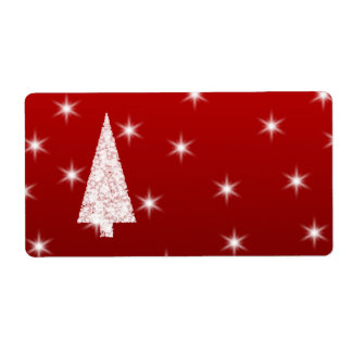White Christmas Tree with Stars on Red. Label