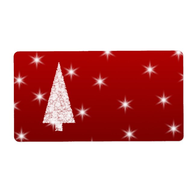 White Christmas Tree with Stars on Red. Label (Front)