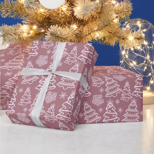 White Christmas Trees and Snowflakes Christmas Wrapping Paper (Holidays)