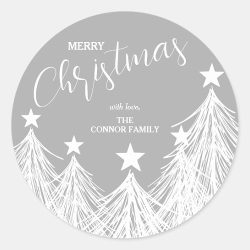 White Christmas Trees Classic Round Sticker