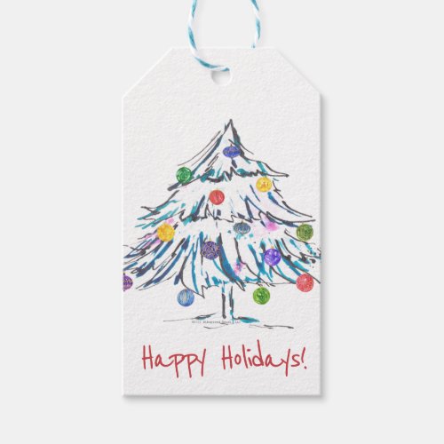 White Christmas Trees in Watercolor Reversible Gift Tags