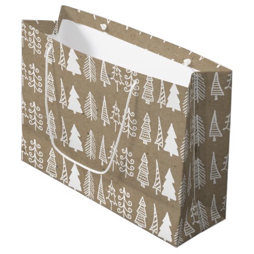 White Christmas Trees Kraft Paper Holiday Pattern Large Gift Bag