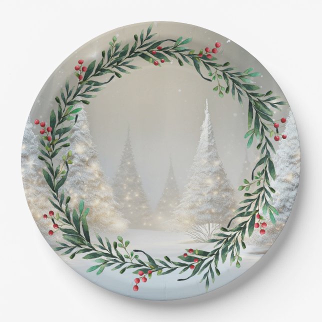 White Christmas Trees Paper Plates (Front)