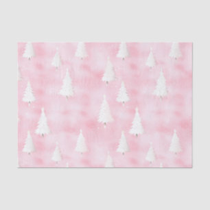 White Christmas Trees Pink Watercolor Tissue Paper