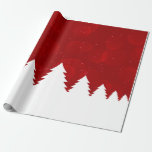 White Christmas Trees Red Snowy Sky Wrapping Paper