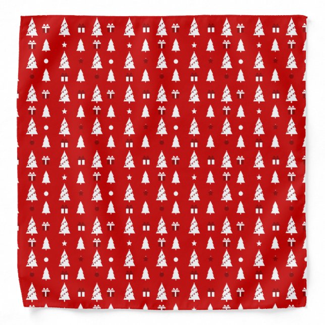 White Christmas Trees with Gifts Pattern Bandana (Front)