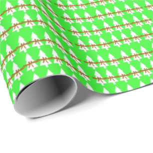 White Christmas Trees Wrapping Paper Bright Green 