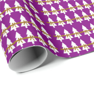 White Christmas Trees Wrapping Paper Purple