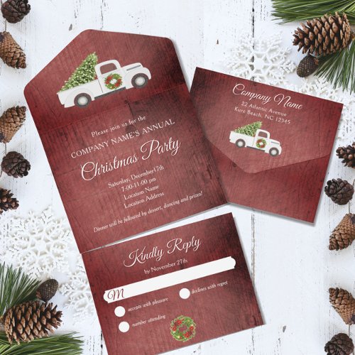 White Christmas Truck Red Wood Company Party All In One Invitation
